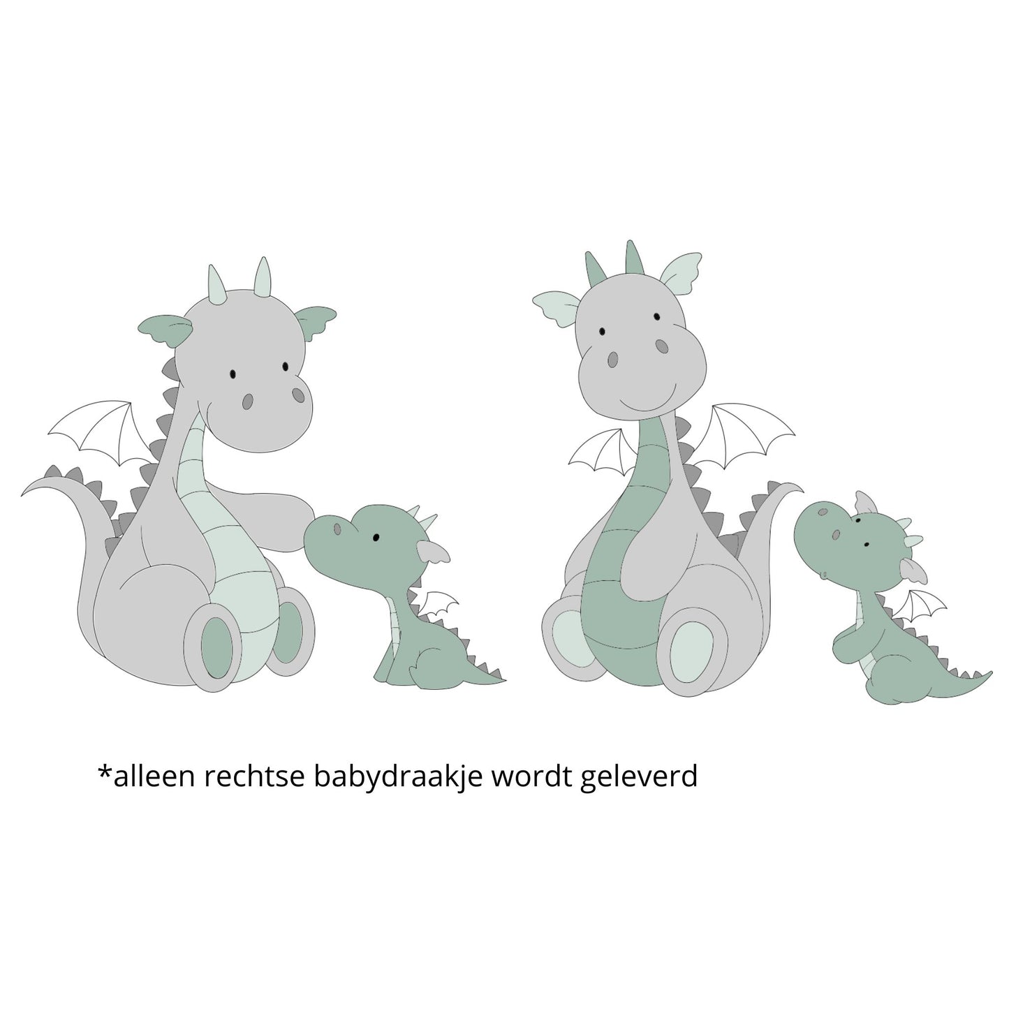 Houten muursticker - extra baby draakje (aanvulling op draakjes familie) - kleur te kiezen (25x24cm)