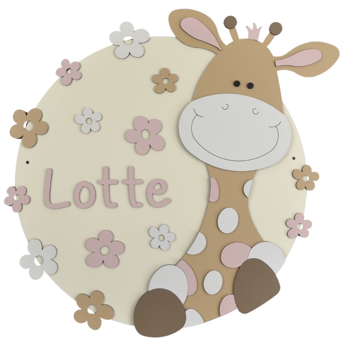 Houten muursticker - Giraf met sterren op achterbord - beige met te kiezen kleur (58x58cm)