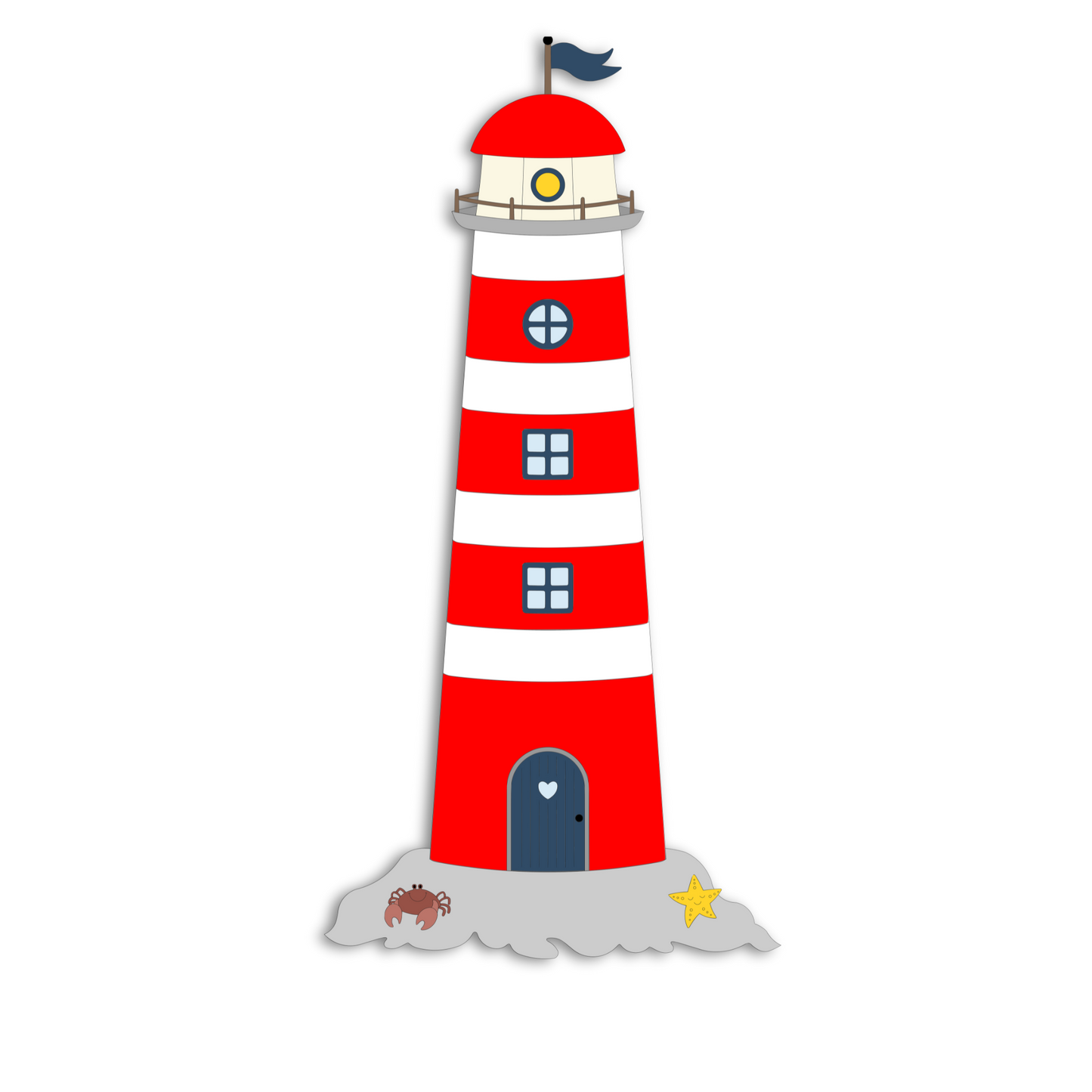 Houten muursticker - Vuurtoren - rood met te kiezen kleur (65x132cm)