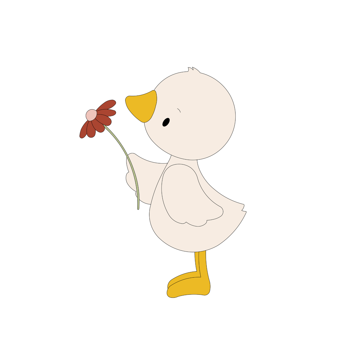 Houten muursticker - Eendje met bloem - (24x32cm)