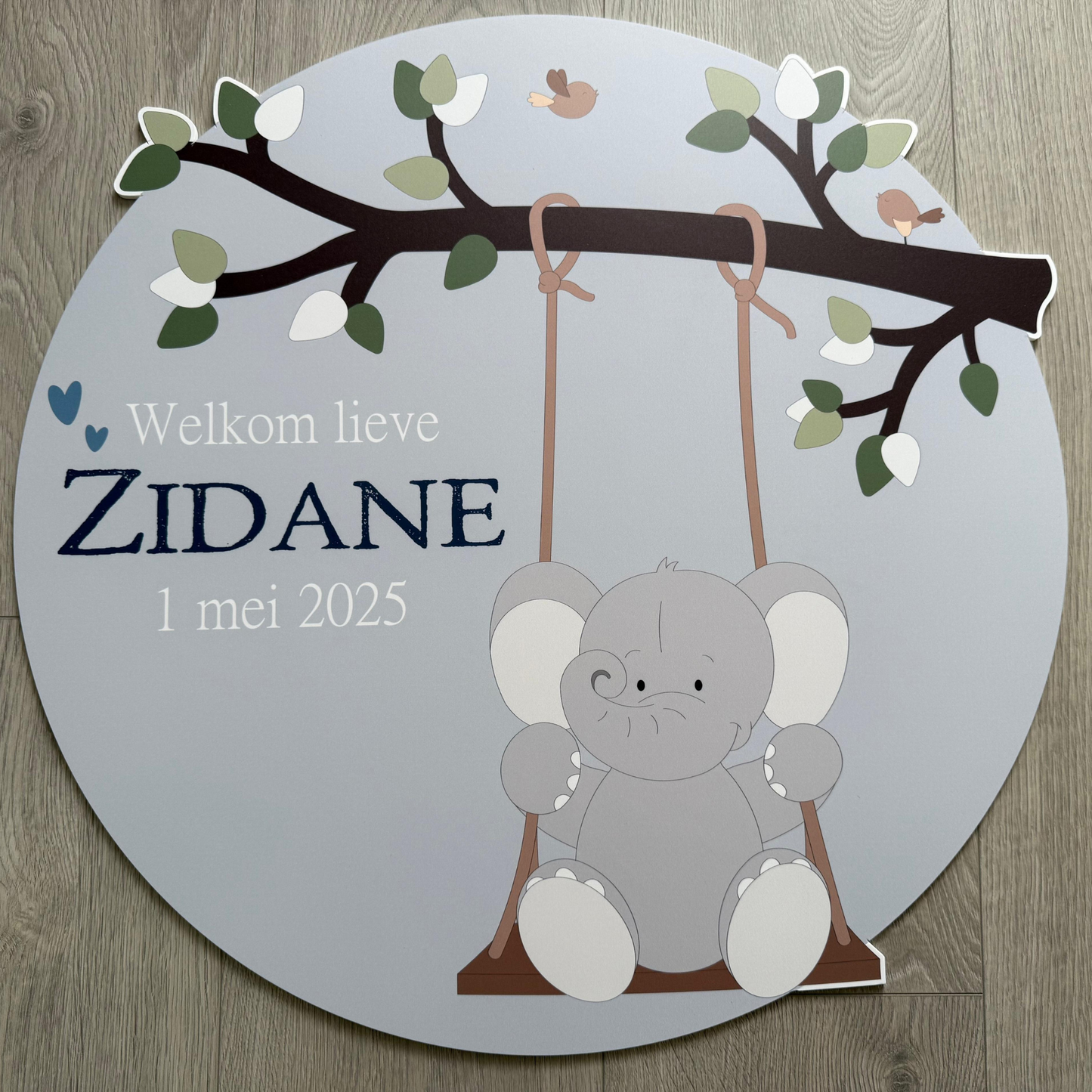 Geboortebord tuin olifant schommel