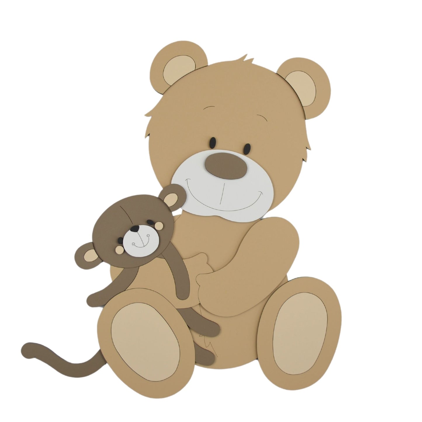 Houten muurdecoratie voor babykamer met beige beer en knuffelaapje