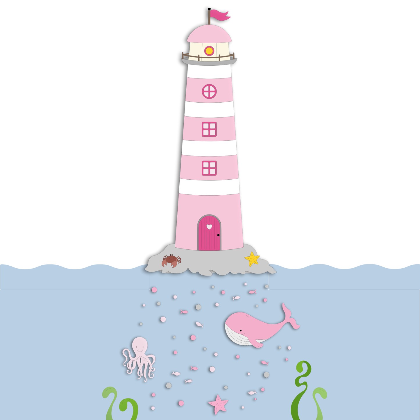 Houten muursticker - Vuurtoren - kleur te kiezen (65x132cm)