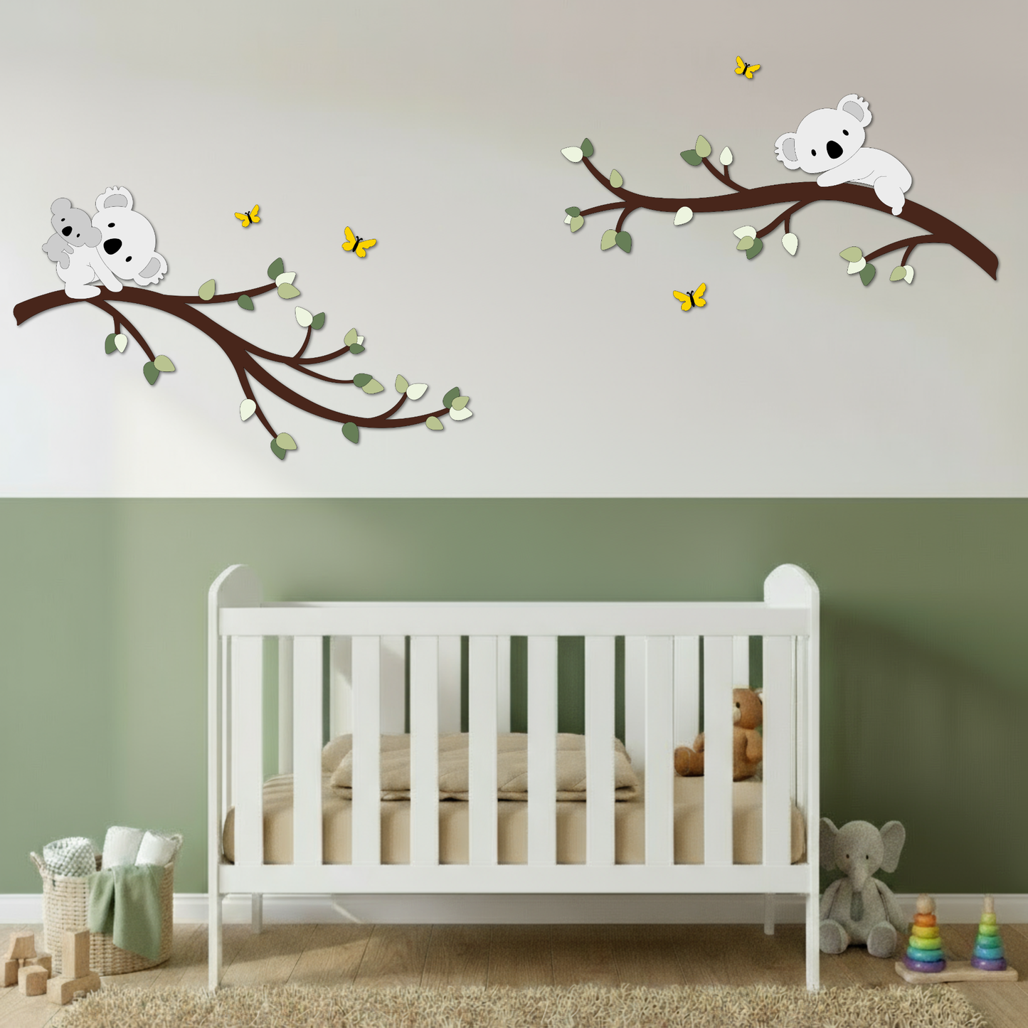 Houten muursticker - Dubbele tak met koala's - naturel