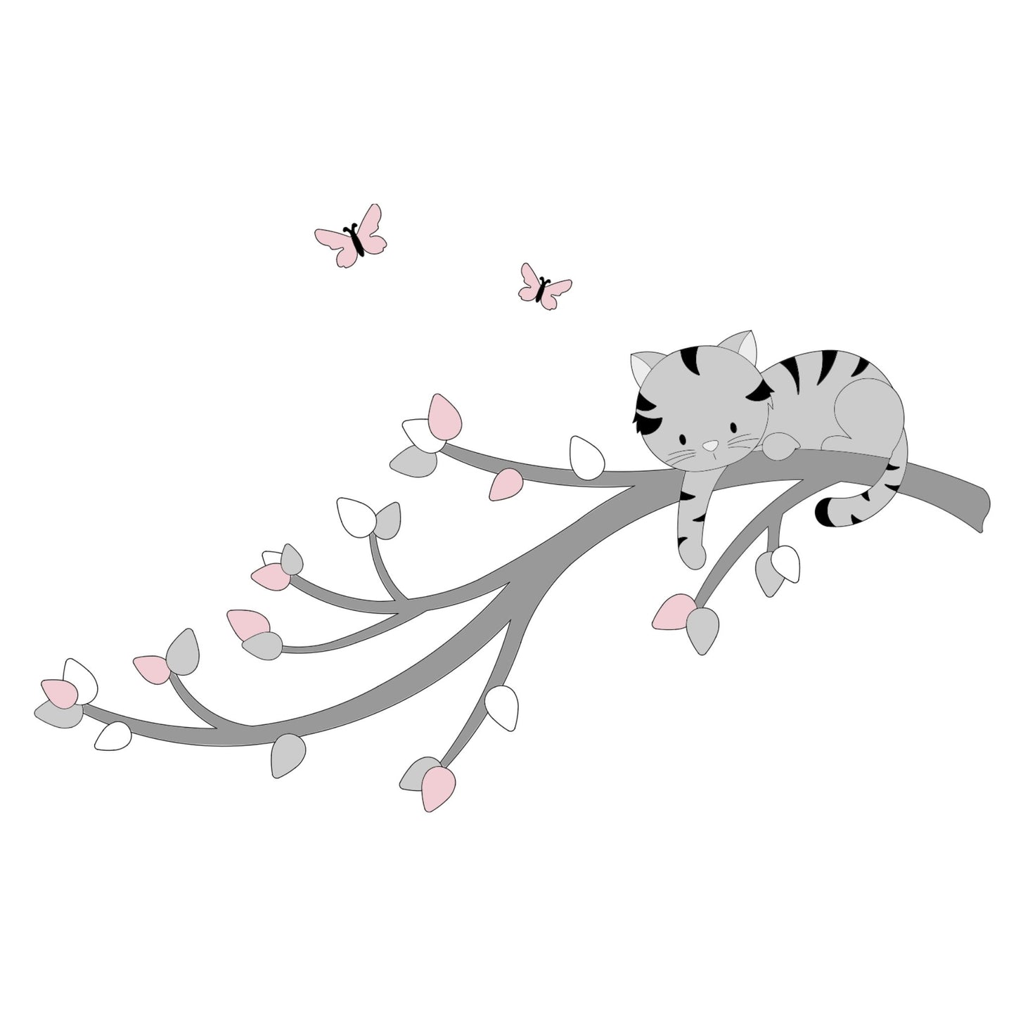 Muurdecoratie-babykamer-hout-tak-poes-grijs