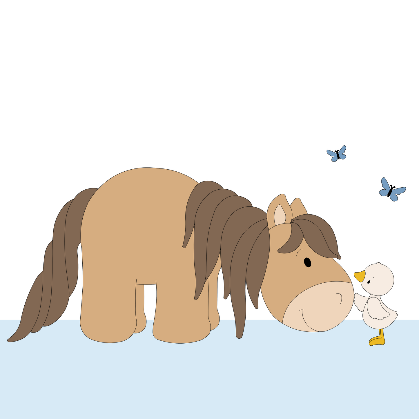 Houten muursticker - Paard met eendje - (98x43cm) (vlinders optioneel)
