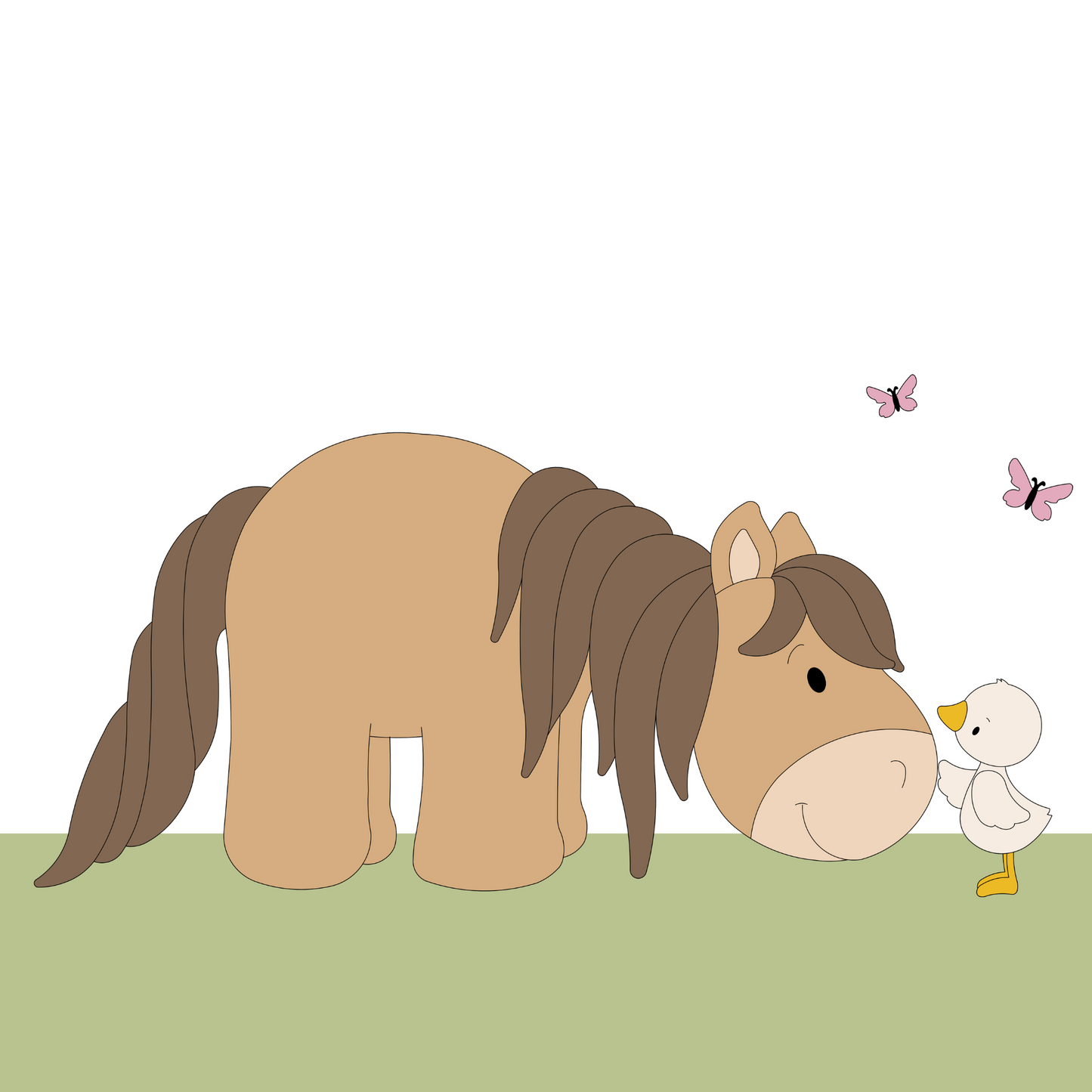Houten muursticker - Paard met eendje - (98x43cm) (vlinders optioneel)