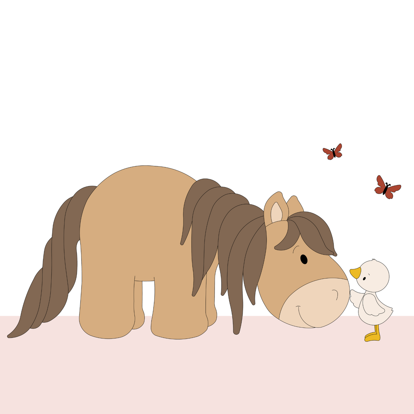 Houten muursticker - Paard met eendje - (98x43cm) (vlinders optioneel)