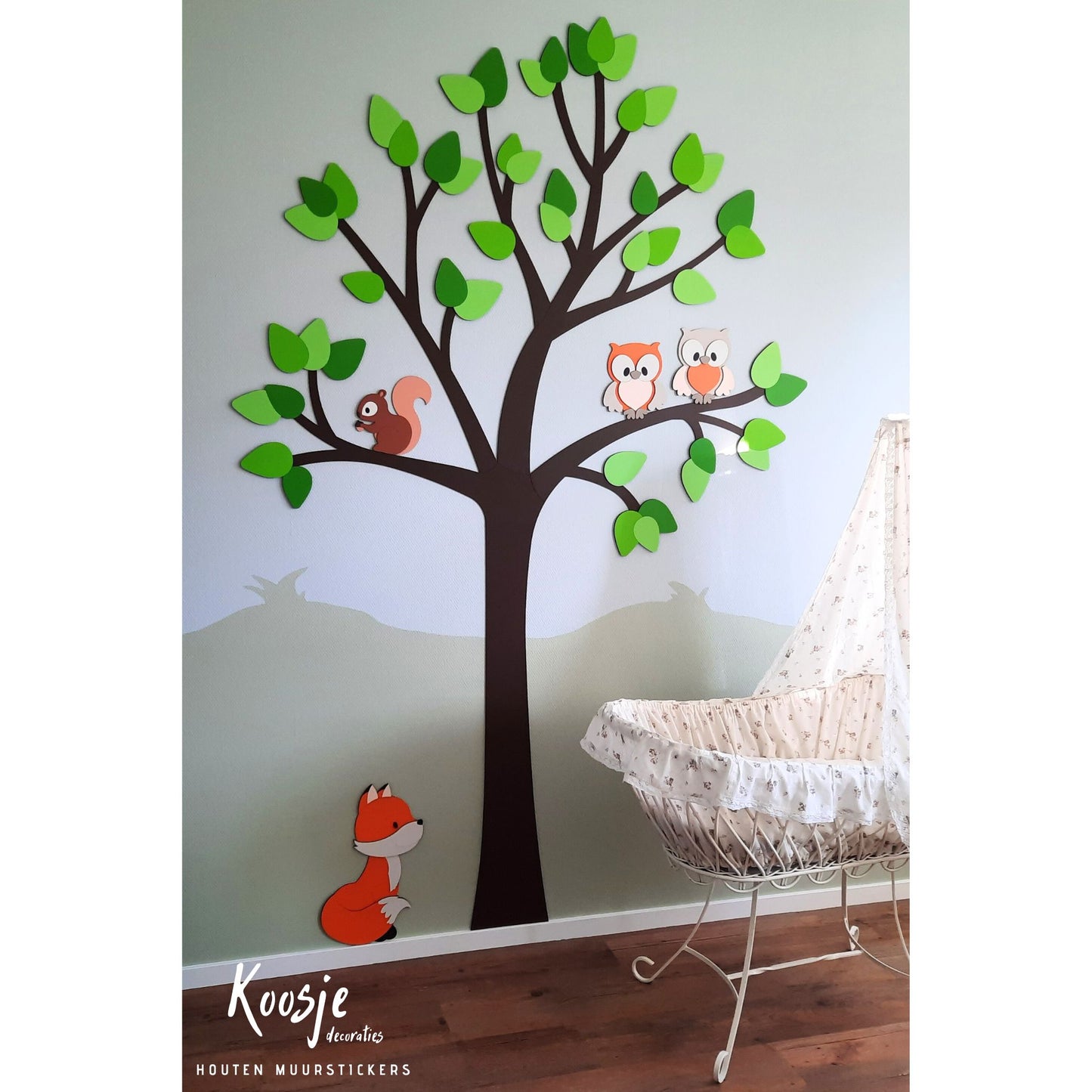Muurstickers-babykamer-hout-boom-vosje