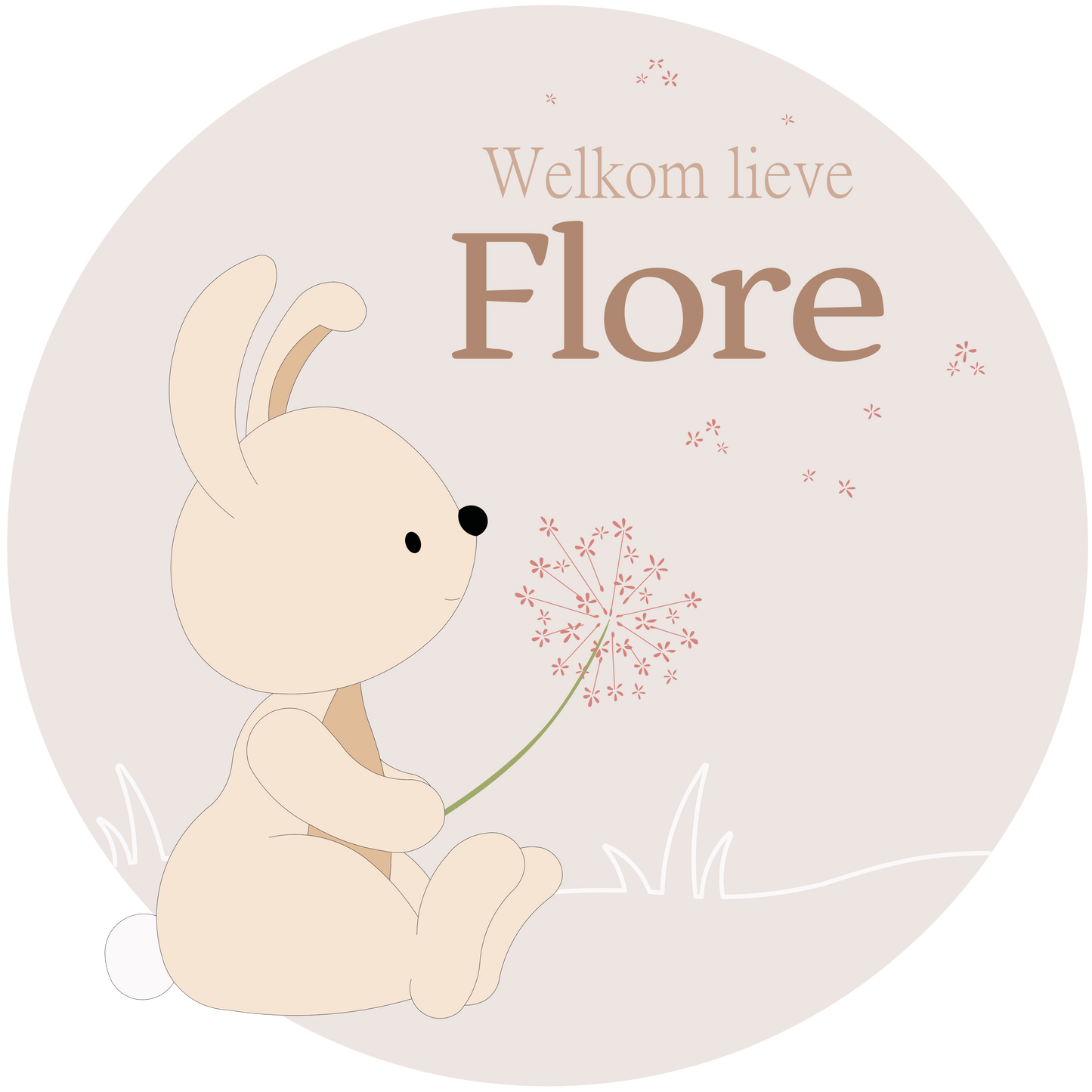 Raamsticker konijn met bloem - kleur te kiezen (60x60cm)