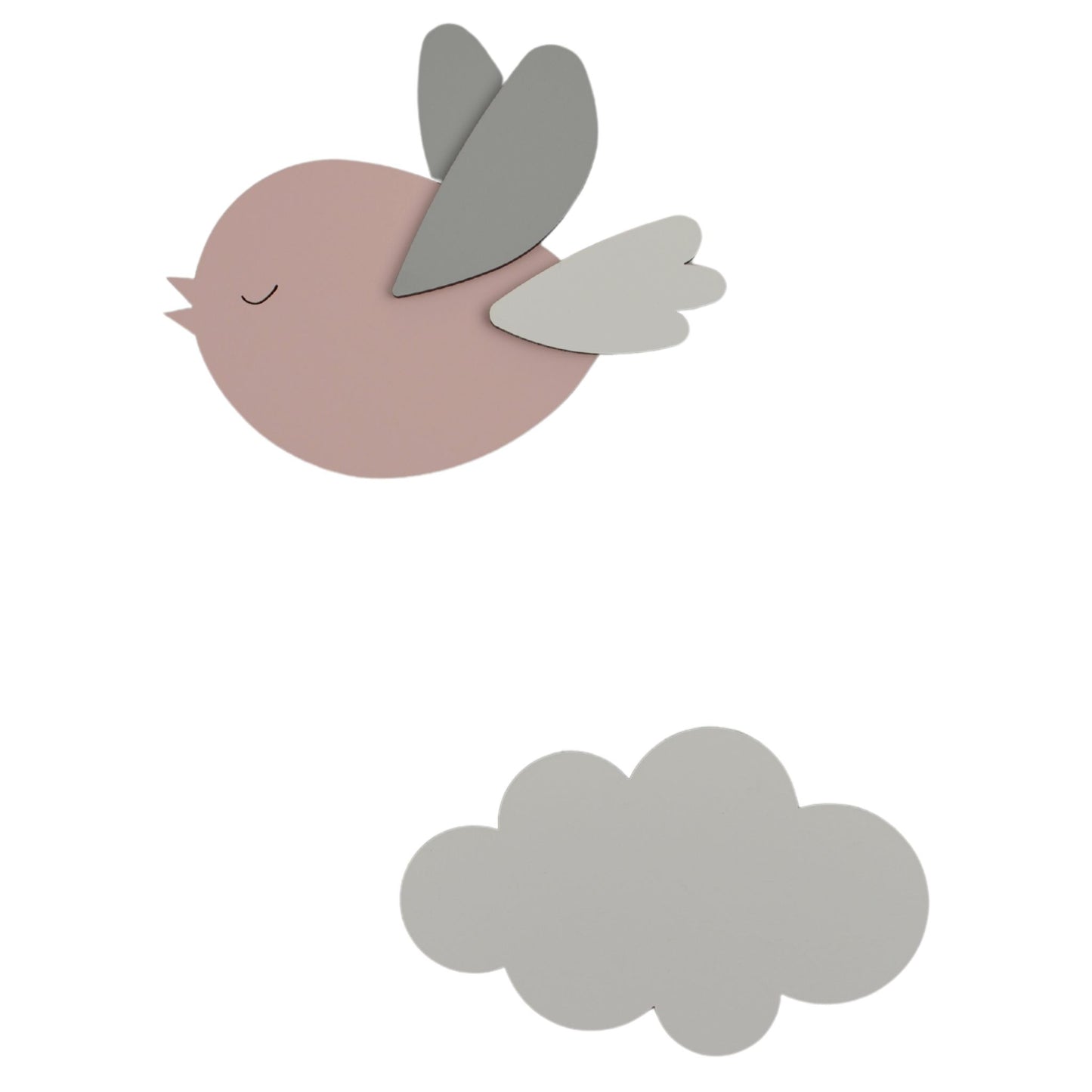 Houten muursticker - Vliegend vogeltje (L) met wolkje - kleur te kiezen