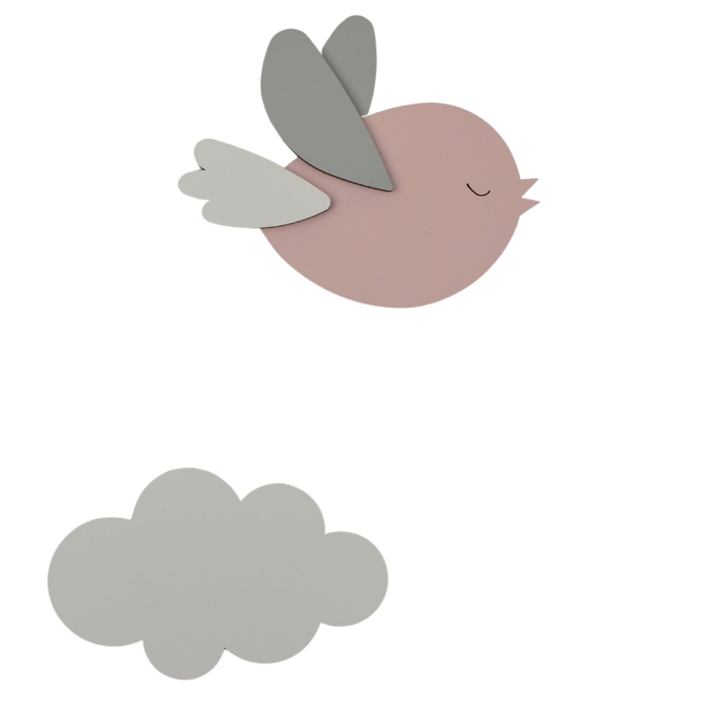 Houten muursticker - Vliegend vogeltje (R) met wolkje - kleur te kiezen