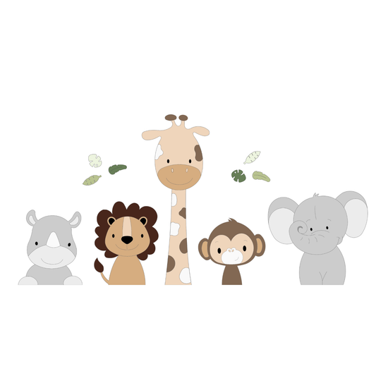 Muurstickers muurdecoratie babykamer hout jungle safaridieren beige giraf, leeuw en olifant