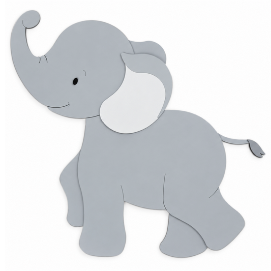 muurdecoratie van schattige grote grijze, lopende olifant. Passend op kinderkamer in jungle of safari thema.