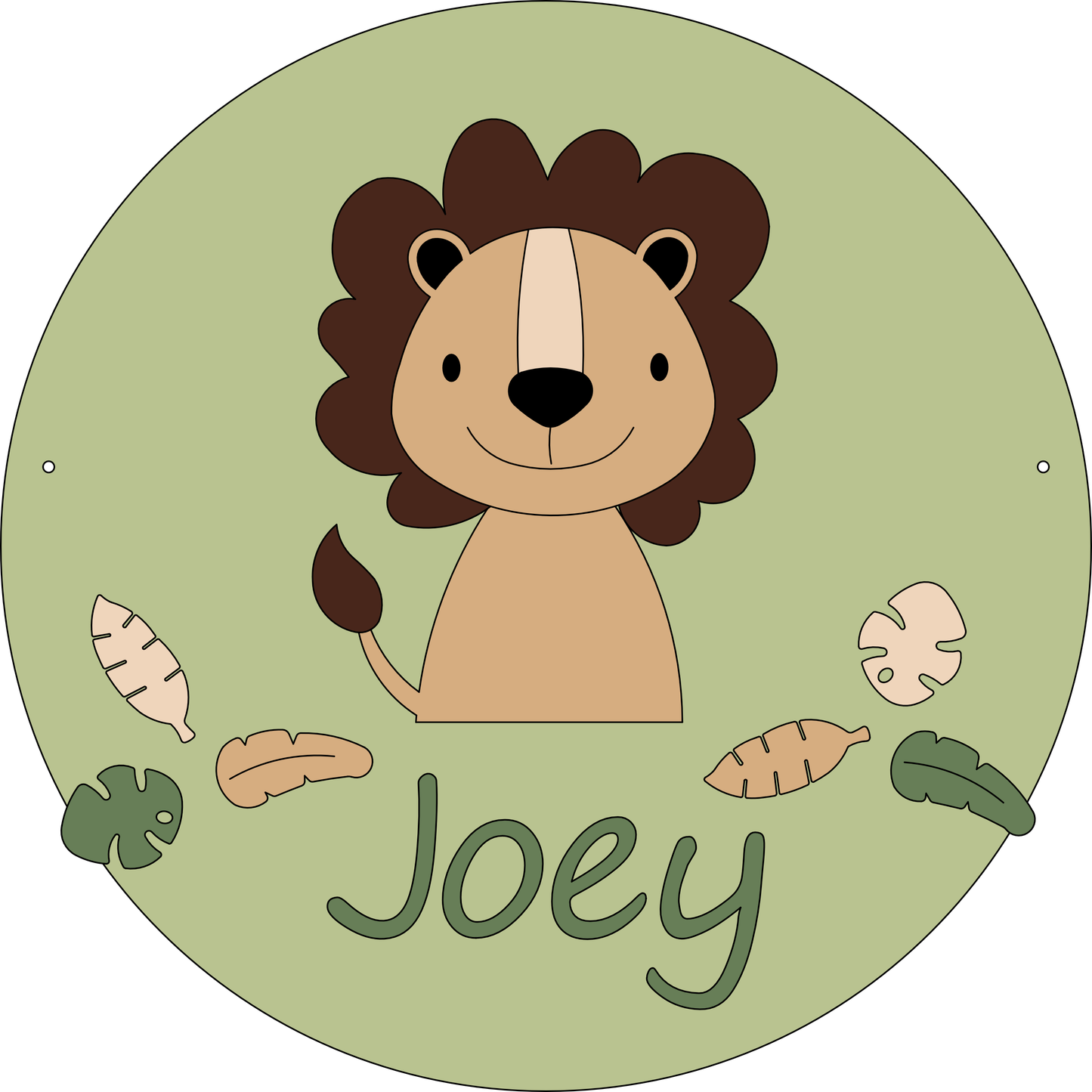 Houten muurdecoratie - Bord leeuw met jungle bladeren (50x50cm) -  naturel