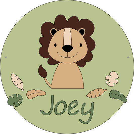 Houten muurdecoratie - Bord leeuw met jungle bladeren (50x50cm) -  naturel