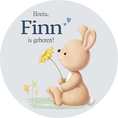 Geboortebord tuin - konijntje met bloem - kleur te kiezen (Ø60cm)