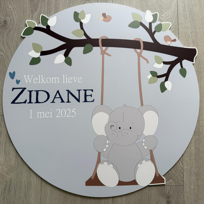 Geboortebord tuin olifant schommel