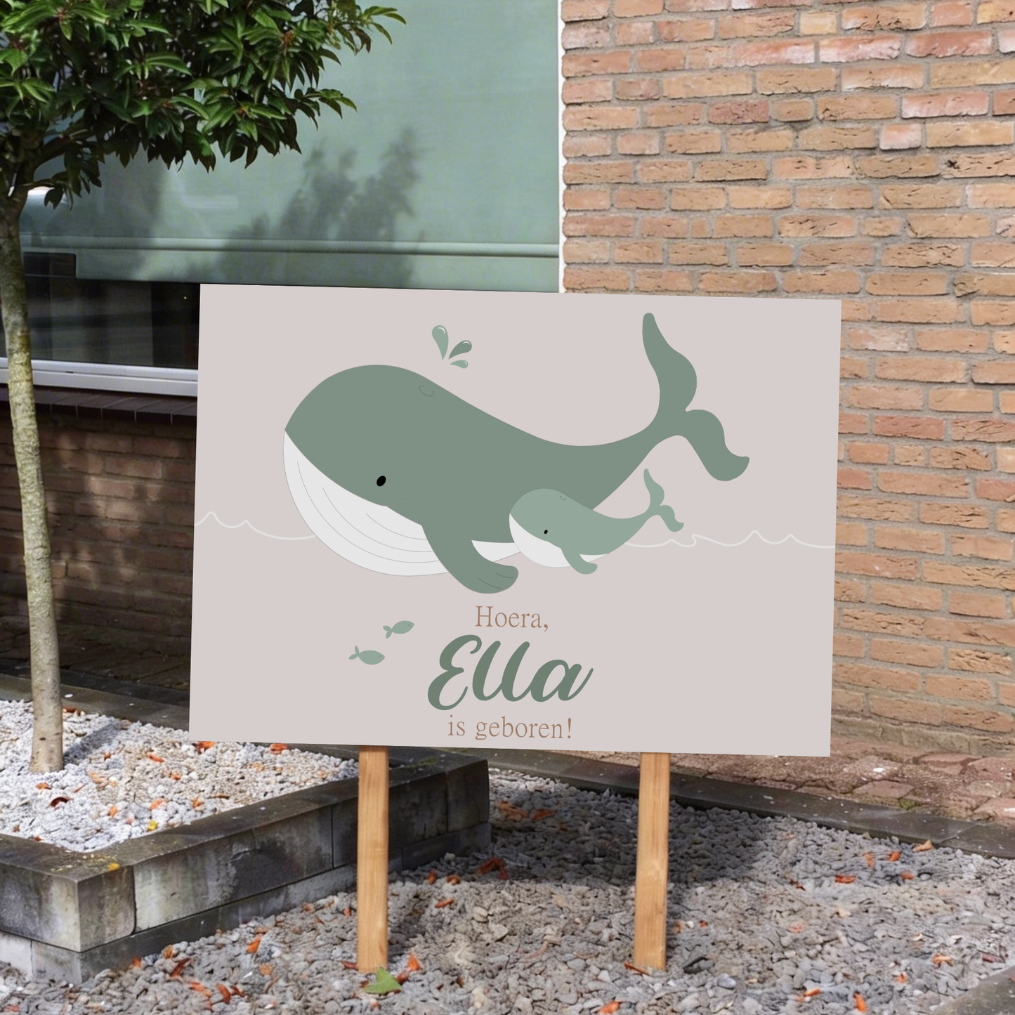 Geboortebord tuin - walvis met kleintje - kleur te kiezen (70x50cm)