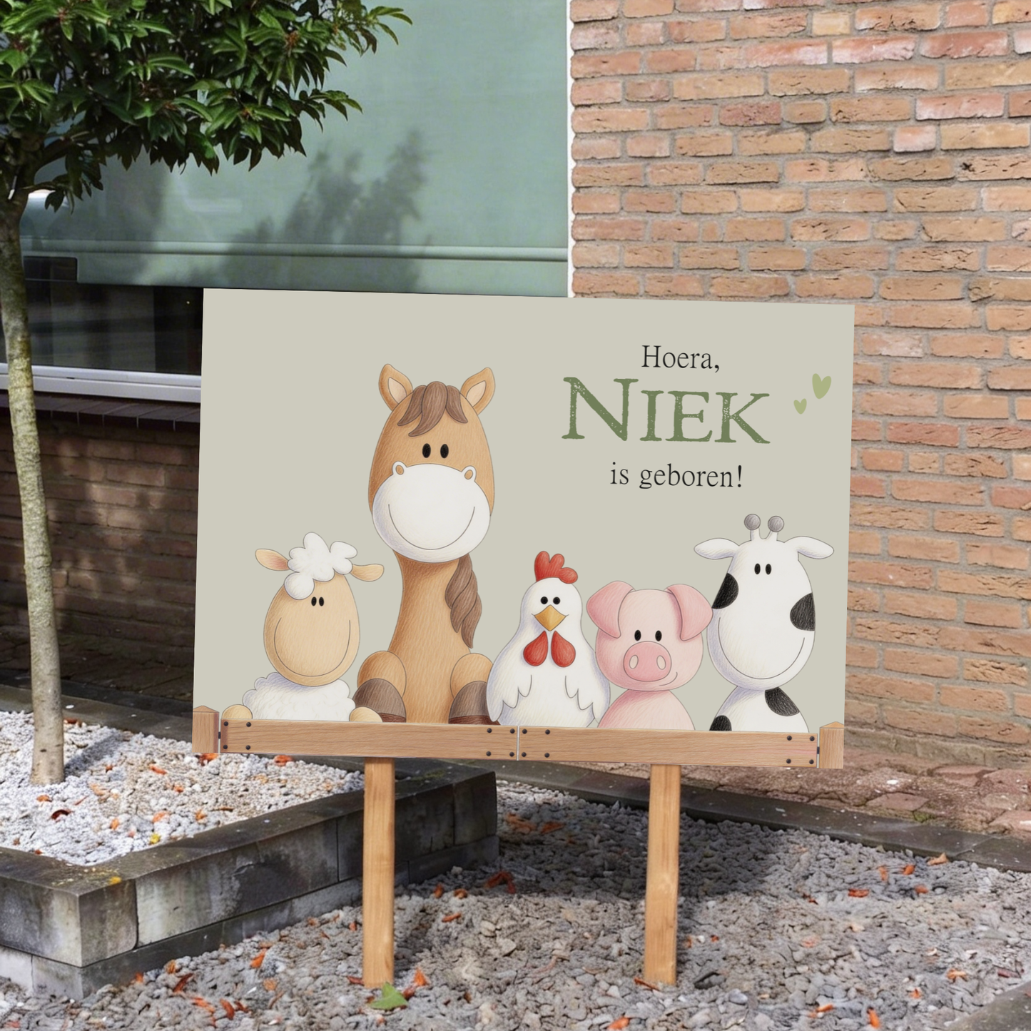 Geboortebord tuin - boerderijdieren - kleur te kiezen (70x50cm)