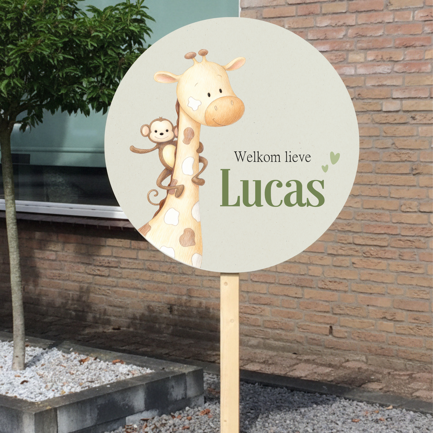 Geboortebord tuin - girafje - kleur te kiezen (Ø60cm)