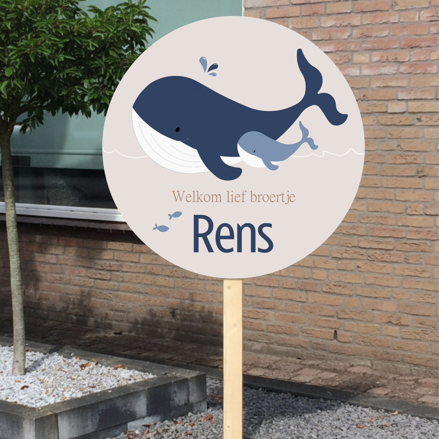 Geboortebord tuin - walvis met kindje - kleur te kiezen (Ø60cm)