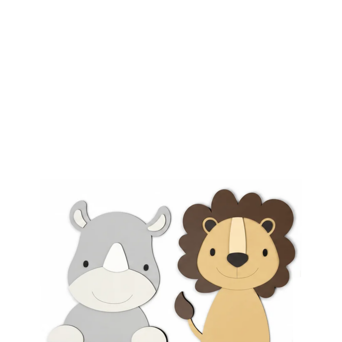 Houten muurdecoratie voor kinderkamer in junglethema, leeuw giraf en olifant in natuurlijke kleuren. geschikt voor een babykamer met safarithema