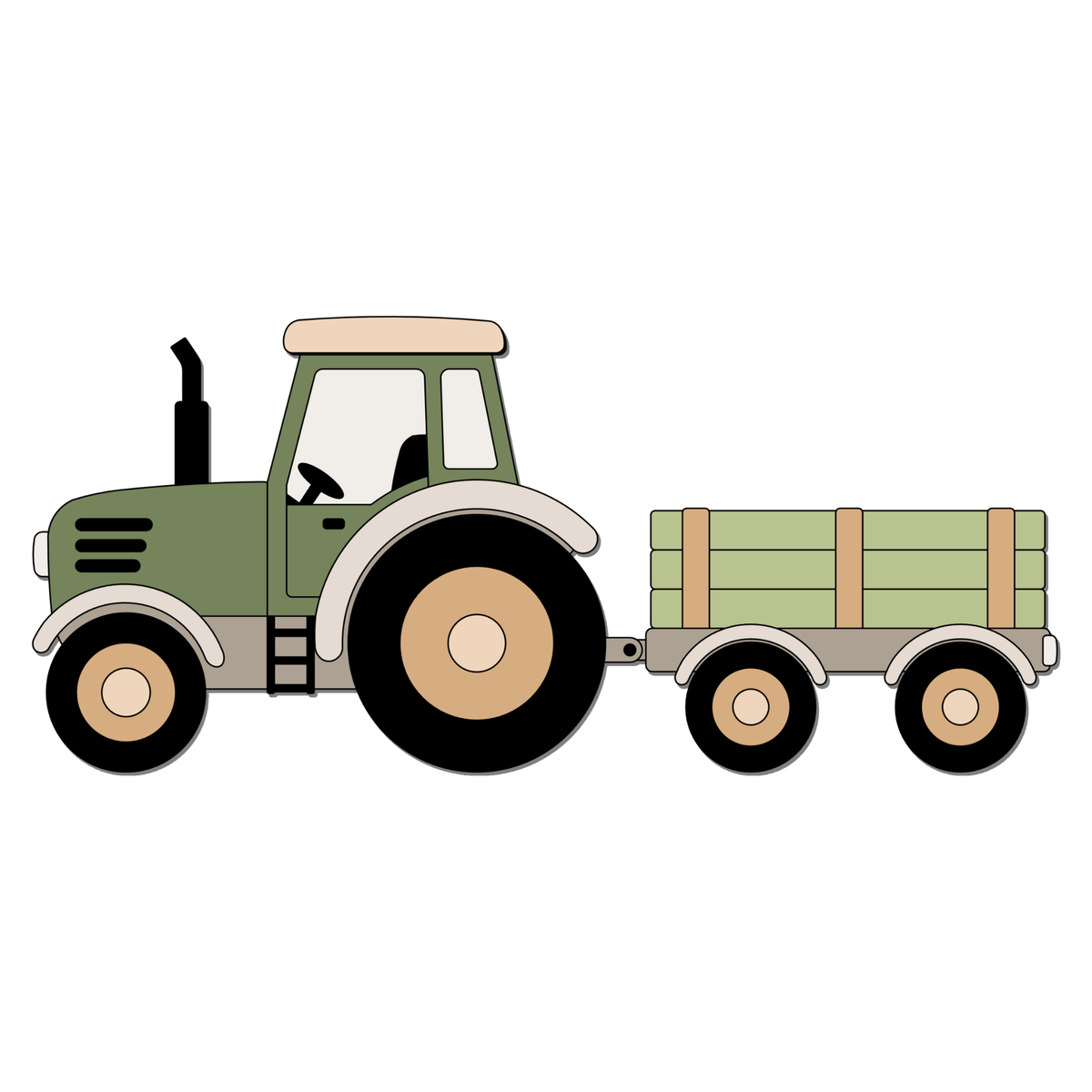 Houten muursticker - Trekker met kar - groen - 71x31cm