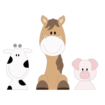Houten muursticker - Mix & match boerderijdieren - naturel