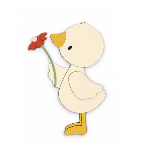 muursticker voor de babykamer van schattig gansje met bloem.