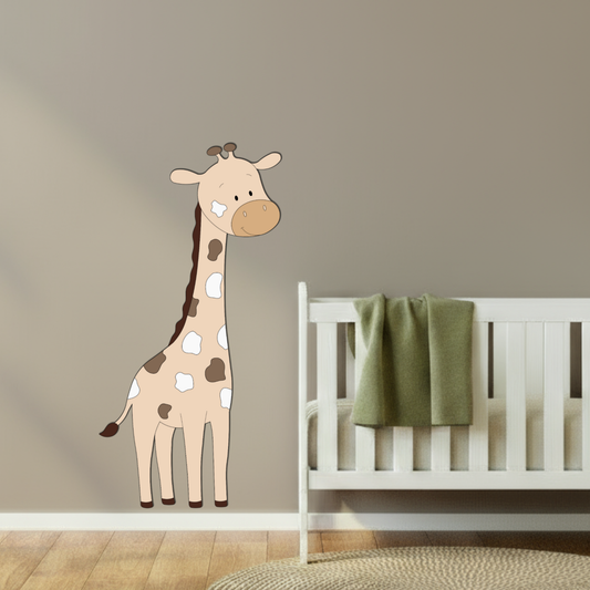 Houten muurdecoratie voor kinderkamer, grote giraf in natuurlijke tinten, voor safari of jungle stijl.