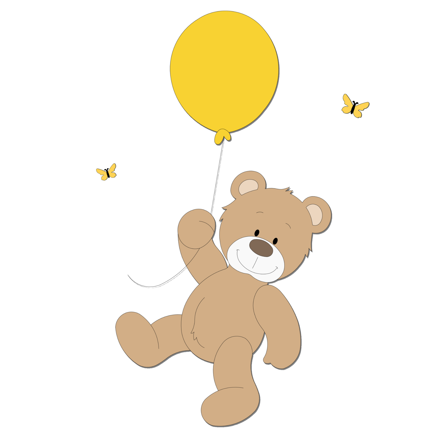 Houten muurdecoratie voor babykamer met beige beer hangend aan blauwe ballon