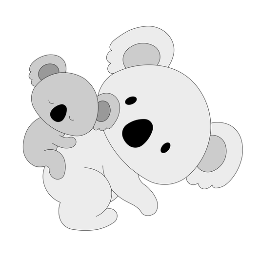 Muurstickers babykamer hout, schattige koala met baby in grijs