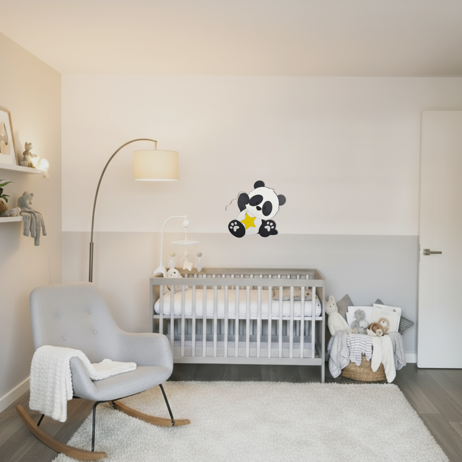 Houten muurdecoratie voor kinderkamer, pandabeer met ster