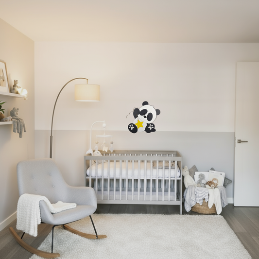Houten muurdecoratie voor kinderkamer, pandabeer met ster