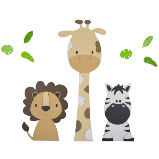 Houten muursticker - Mix & match jungledieren - naturel