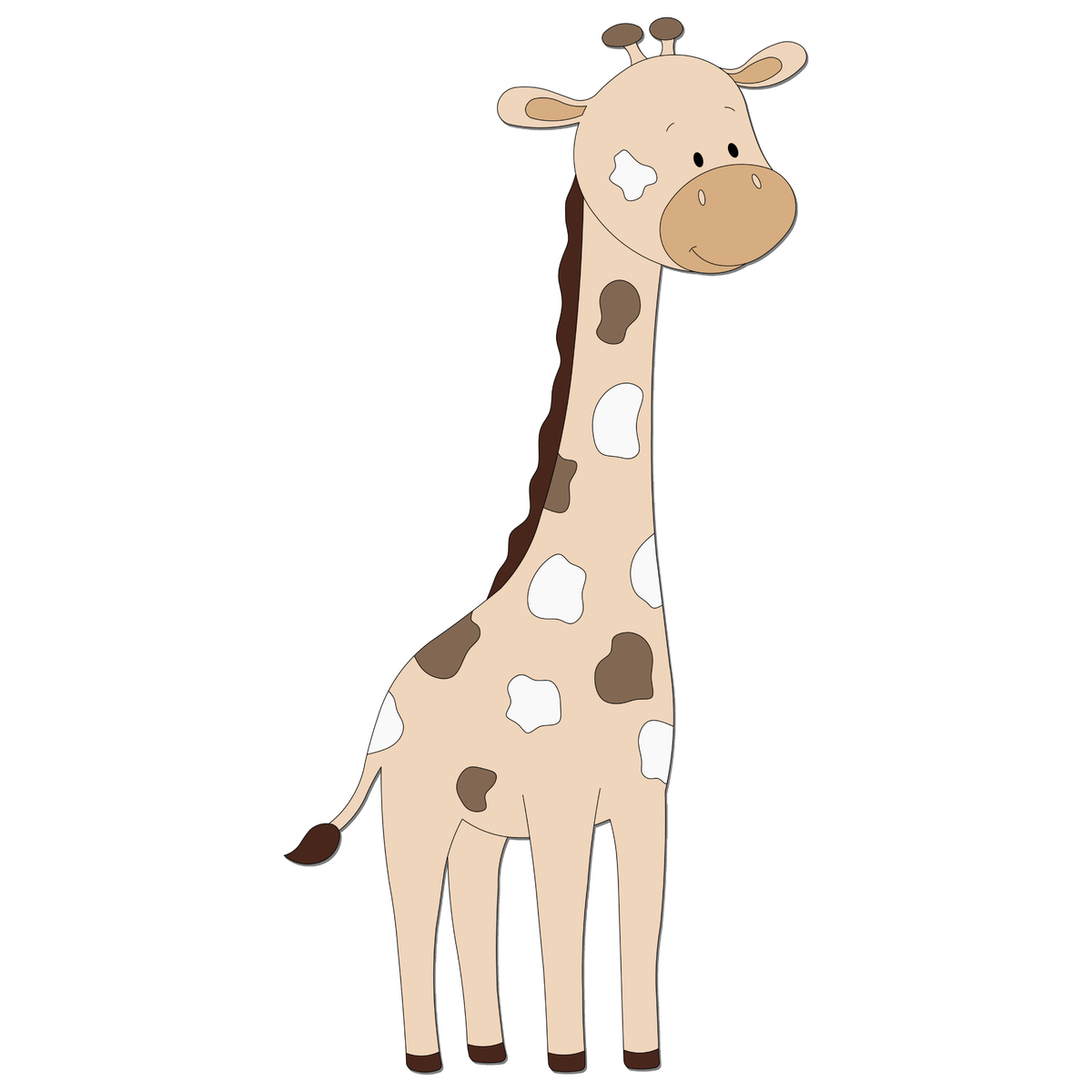 muurdecoratie van grote giraf met grijze, lopende olifant. Passend op kinderkamer in jungle of safari thema.
