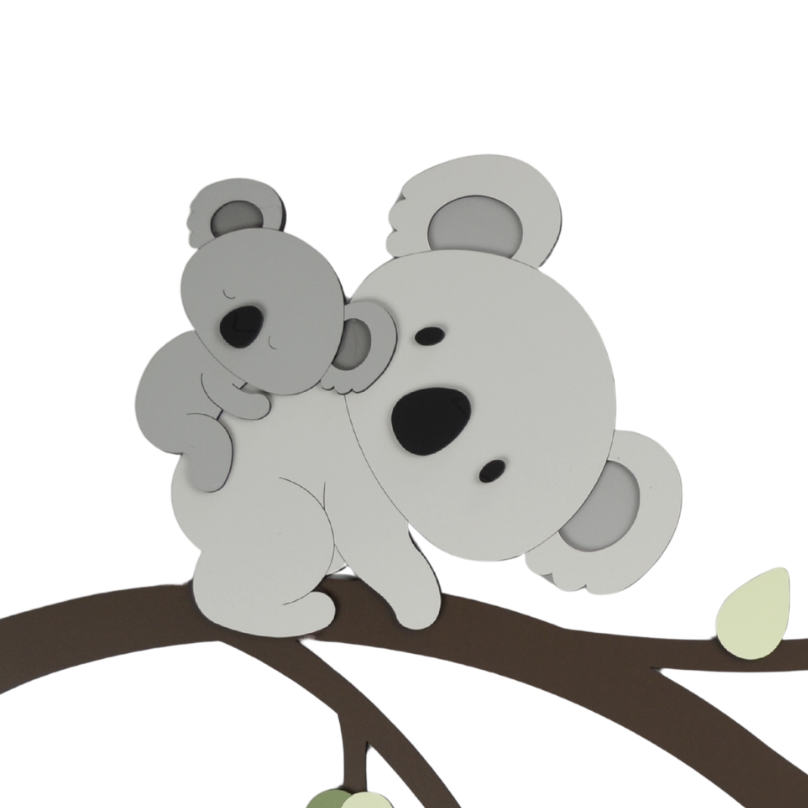 muurstickers voor de kinderkamer, tak met koala met baby op de rug.
