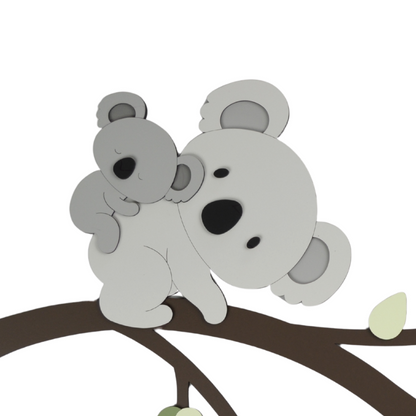 muurstickers voor de kinderkamer, tak met koala met baby op de rug.