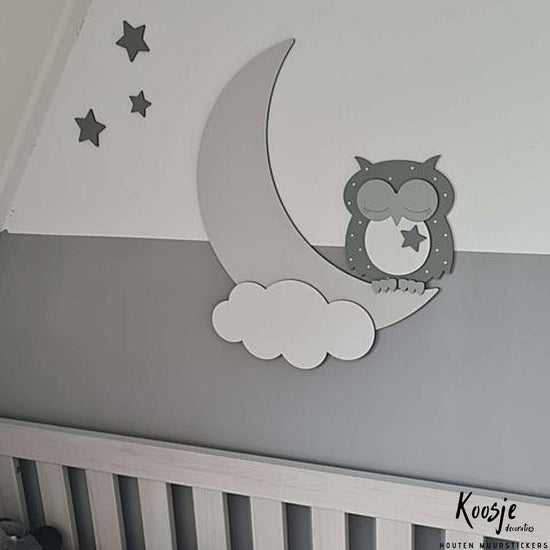 Muurdecoratie-babykamer-hout-uiltje-maan