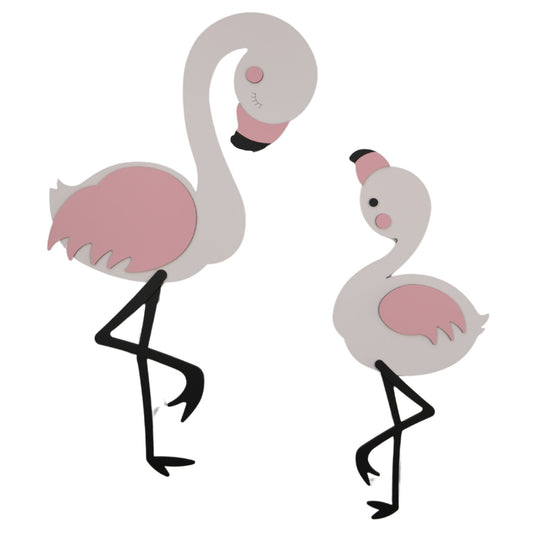 Houten muursticker - Flamingo mama met kind - te kiezen kleur (50x60cm)