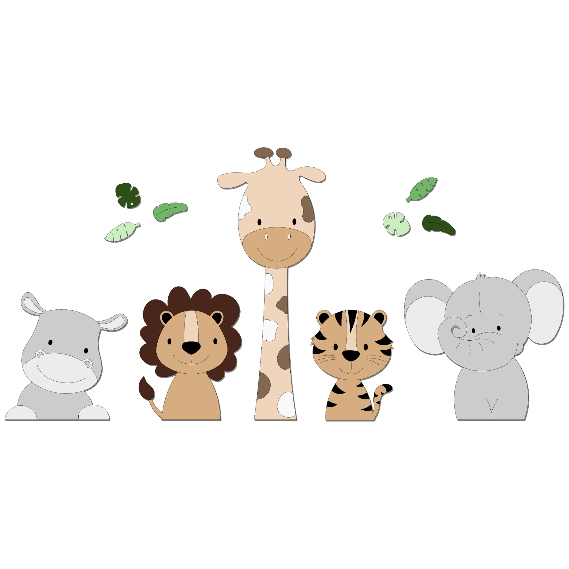 muurstickers met safaridieren voor de babykamer – giraf, leeuw en olifant als natuurlijke wanddecoratie in beige tinten