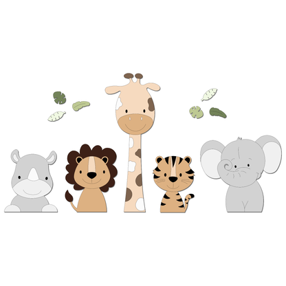 safaridieren voor aan de muur – stijlvolle muurstickers en wanddecoratie voor de babykamer in beige tinten.