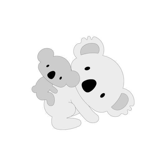 Muurstickers babykamer hout, schattige koala met baby in grijs