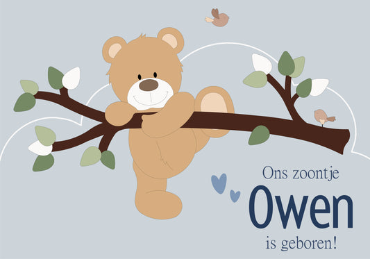 Geboortebord tuin - tak met klauterend beertje - kleur te kiezen (70x50cm)