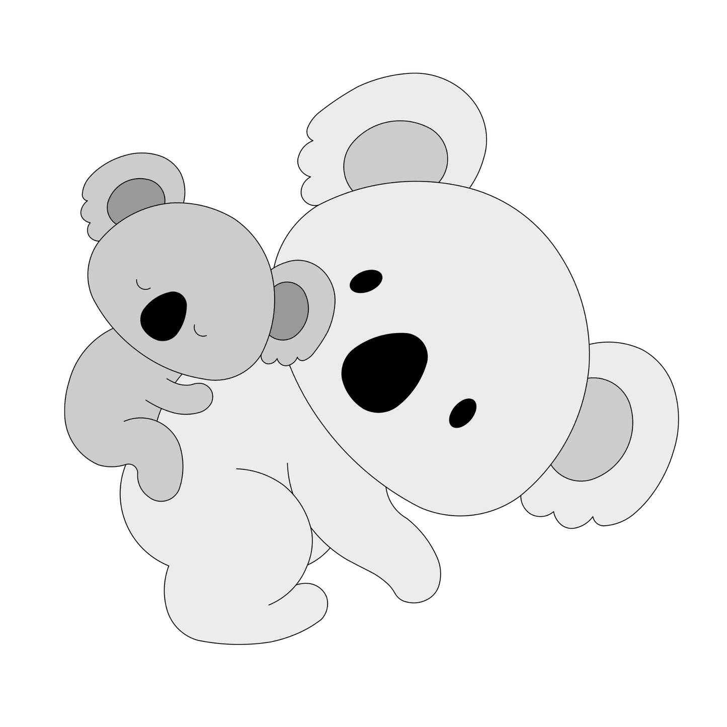 Muurstickers babykamer hout, schattige koala met baby in grijs