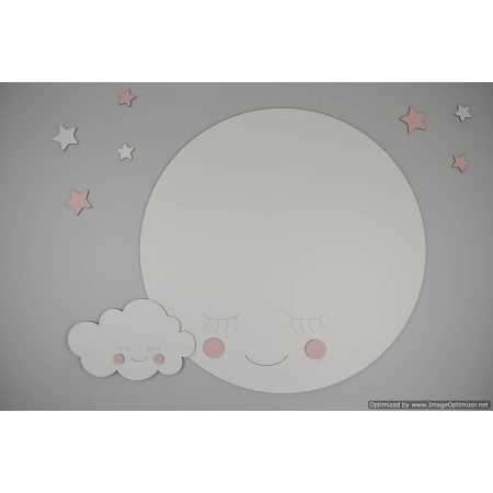 DIY-Ronde maan met wolk en sterren - blank - zelf verven en verlijmen (68x54cm)