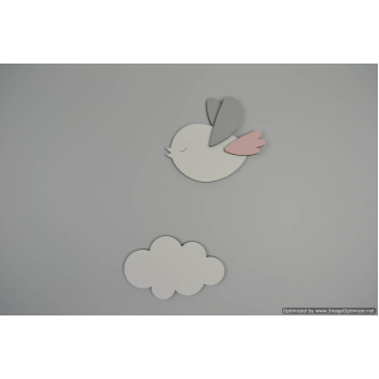 Vliegend wit vogeltje met wolkje (R)