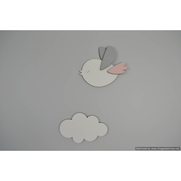 Vliegend wit vogeltje met wolkje (R)
