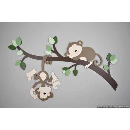 DIY-Tak met slapend en hangend aapje - blank - zelf verven en verlijmen (83x58cm)